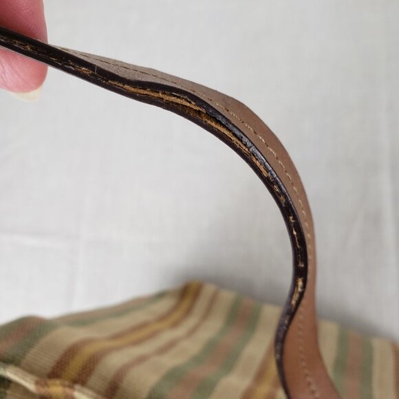 Fossil Hobo Bag Woven Brown Neutral Stripe Canvas Fabric Shoulder Purse - Picture 7 of 11